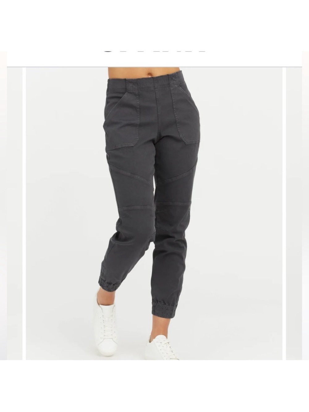 NWT Spanx stretch twill cargo jogger black gray high waist ankle length taper - Picture 3 of 12